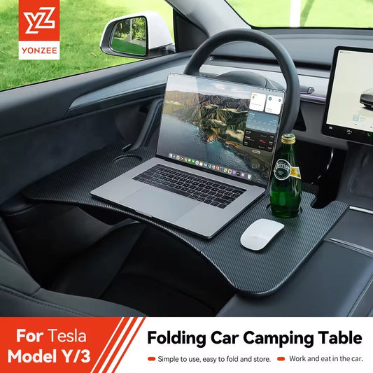 Portable Table Desk for Tesla Model 3/Y Highland Juniper (2021-2026) - Steering Wheel Laptop and Food Tray