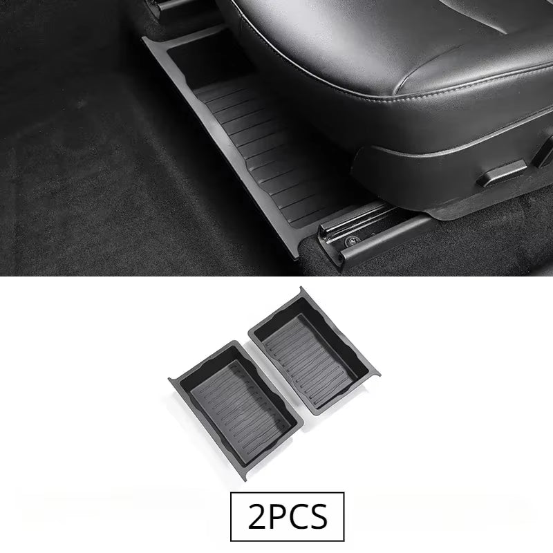 Underseat Storage Box for Tesla Model Y 2021-2024 Seats Drawer TPE Hidden Storage Tray Push Pull Car Organizer Car Accessories