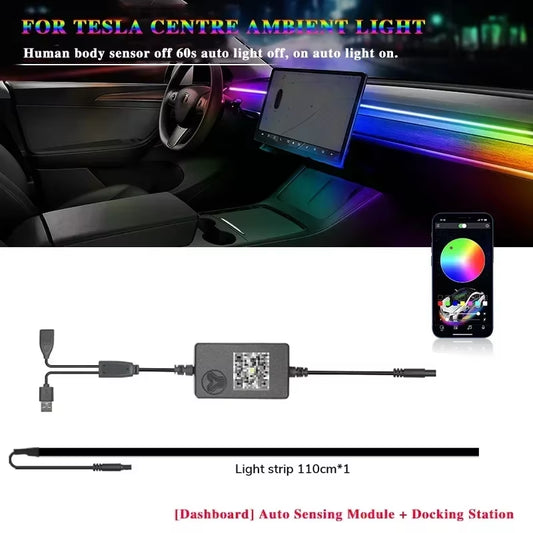 Dynamic RGB Ambient Lighting Module for Tesla Model 3/Y - 2-in-1 Dashboard Decorative LED with 60 Seconds Automatic Shut-off