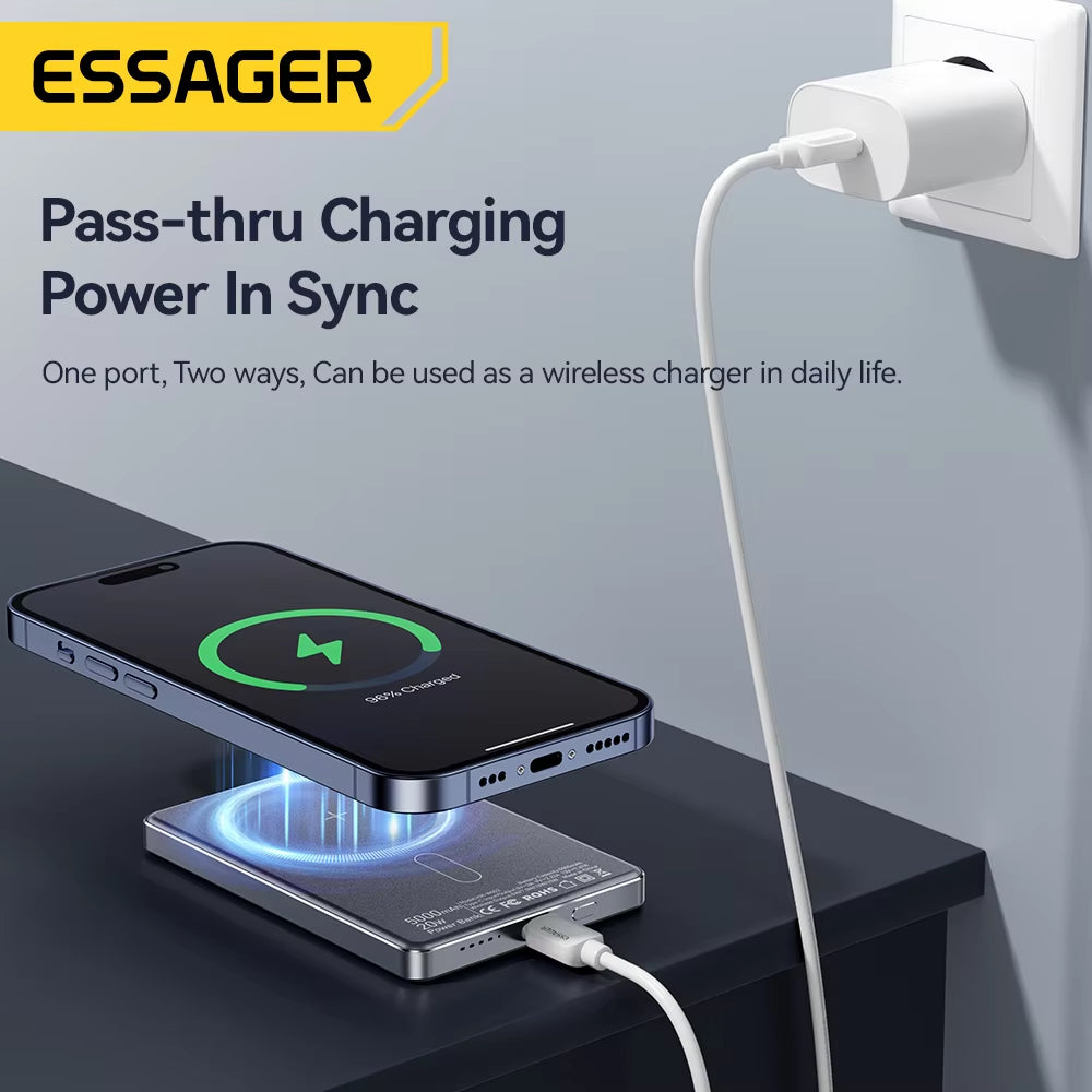 20W Magnetic Wireless Power Bank, 5000mAh Portable Fast Charging External Battery for MagSafe Compatible with iPhone 14/15/16/17