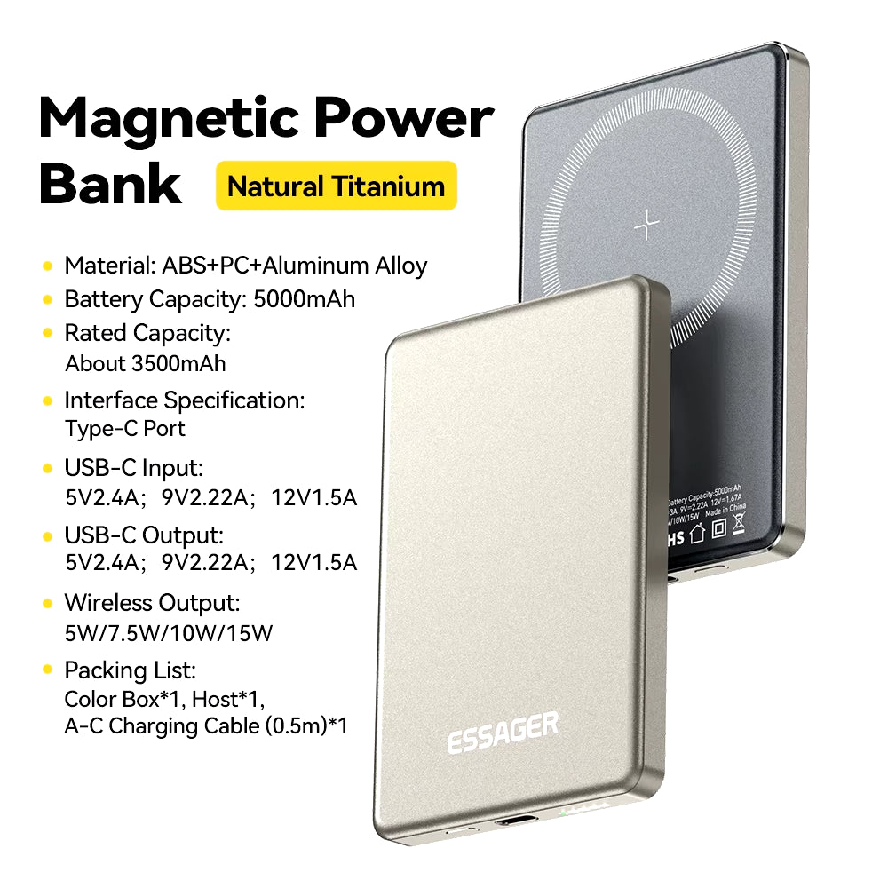 20W Magnetic Wireless Power Bank, 5000mAh Portable Fast Charging External Battery for MagSafe Compatible with iPhone 14/15/16/17
