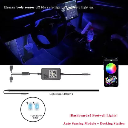 Dynamic RGB Ambient Lighting Module for Tesla Model 3/Y - 2-in-1 Dashboard Decorative LED with 60 Seconds Automatic Shut-off