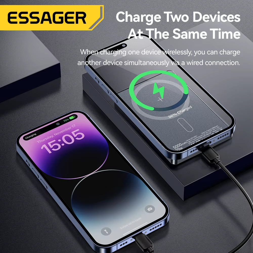 20W Magnetic Wireless Power Bank, 5000mAh Portable Fast Charging External Battery for MagSafe Compatible with iPhone 14/15/16/17