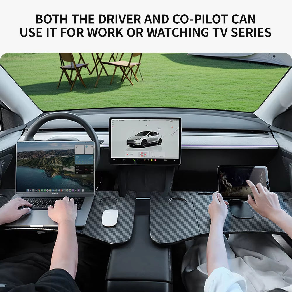Portable Table Desk for Tesla Model 3/Y Highland Juniper (2021-2026) - Steering Wheel Laptop and Food Tray