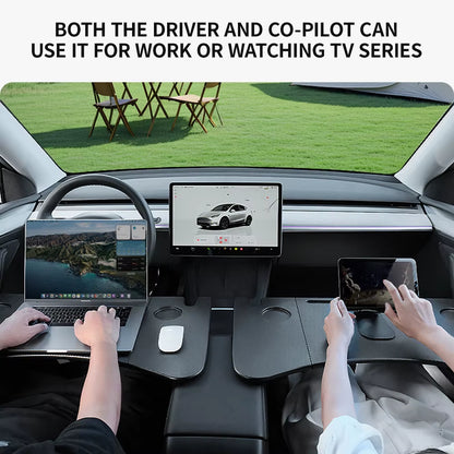 Portable Table Desk for Tesla Model 3/Y Highland Juniper (2021-2026) - Steering Wheel Laptop and Food Tray