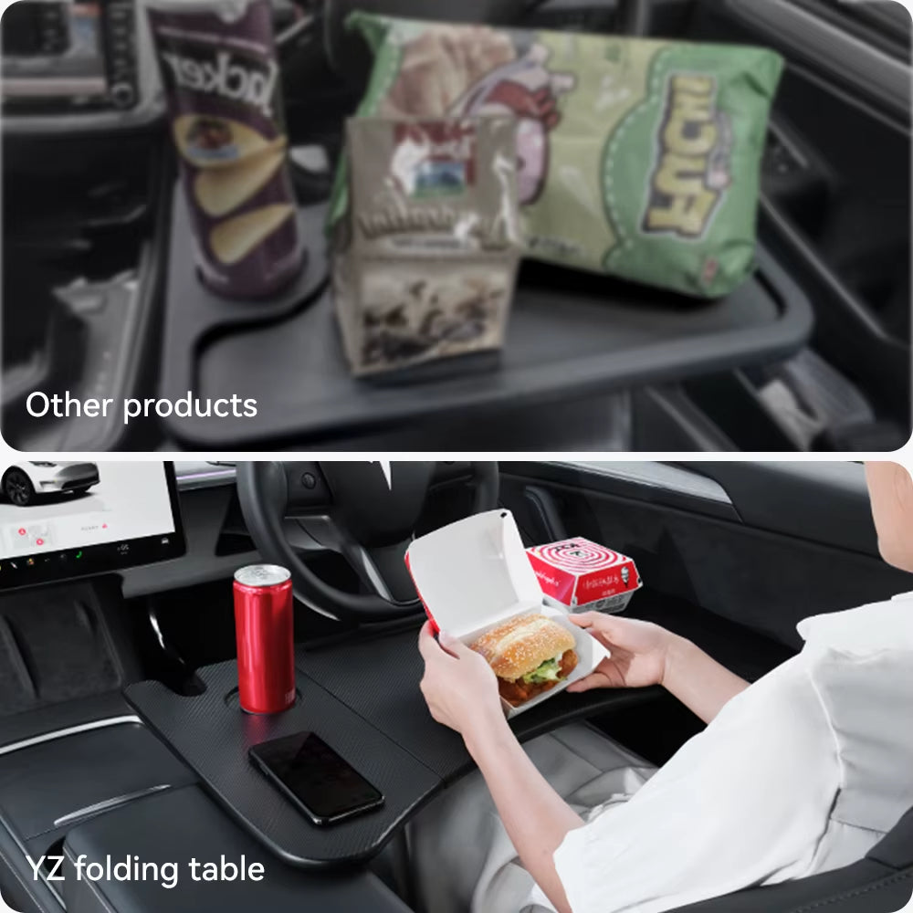 Portable Table Desk for Tesla Model 3/Y Highland Juniper (2021-2026) - Steering Wheel Laptop and Food Tray