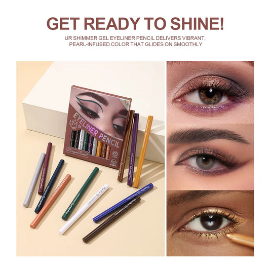 12-Piece Waterproof Eyeliner Set - Long-Lasting, Non-Smudging, Non-Irritating Multi-Color Makeup for Holiday Performances and Gifting