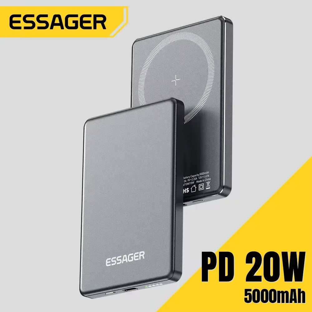 20W Magnetic Wireless Power Bank, 5000mAh Portable Fast Charging External Battery for MagSafe Compatible with iPhone 14/15/16/17
