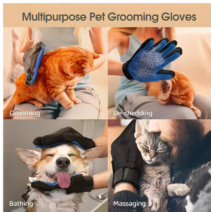 Pet Grooming Glove for Dogs and Cats - Deshedding Hair Remover and Massage Brush