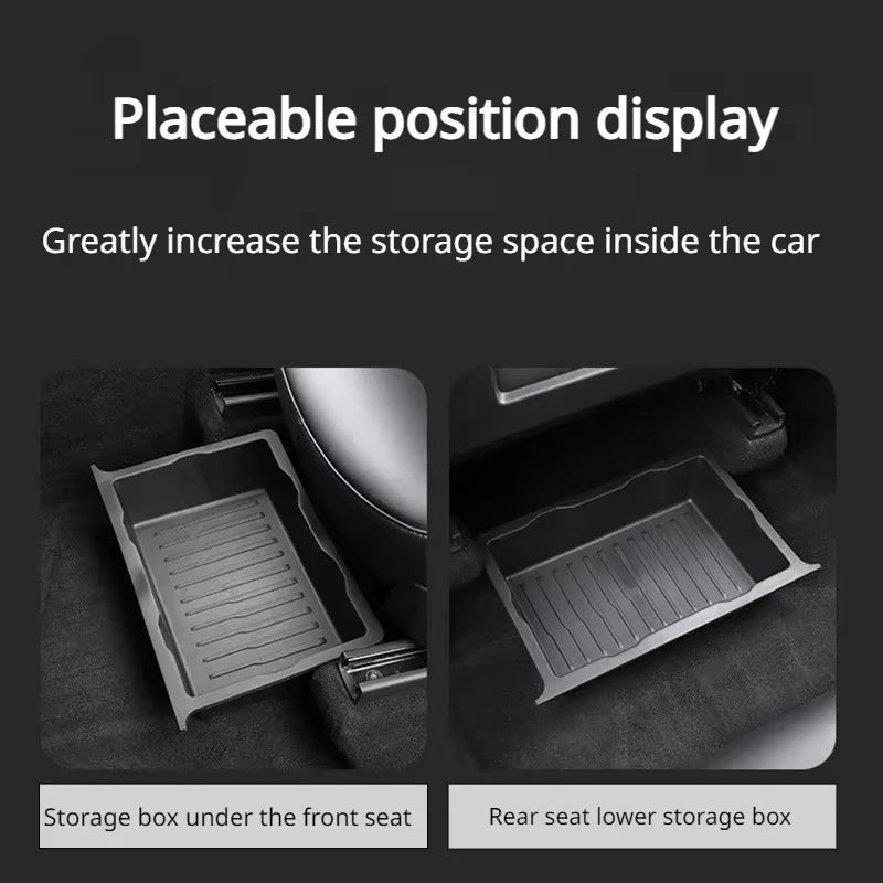 Underseat Storage Box for Tesla Model Y 2021-2024 Seats Drawer TPE Hidden Storage Tray Push Pull Car Organizer Car Accessories
