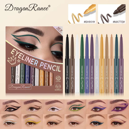 12-Piece Waterproof Eyeliner Set - Long-Lasting, Non-Smudging, Non-Irritating Multi-Color Makeup for Holiday Performances and Gifting