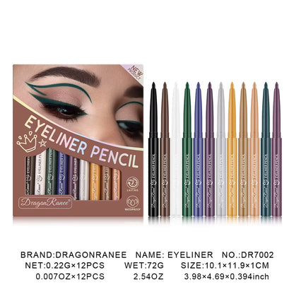 12-Piece Waterproof Eyeliner Set - Long-Lasting, Non-Smudging, Non-Irritating Multi-Color Makeup for Holiday Performances and Gifting