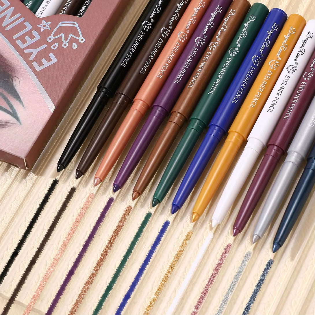 12-Piece Waterproof Eyeliner Set - Long-Lasting, Non-Smudging, Non-Irritating Multi-Color Makeup for Holiday Performances and Gifting