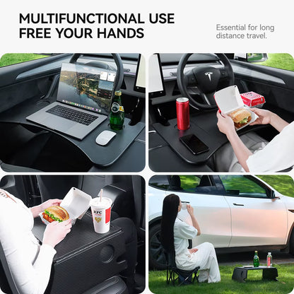 Portable Table Desk for Tesla Model 3/Y Highland Juniper (2021-2026) - Steering Wheel Laptop and Food Tray